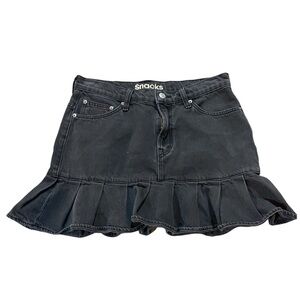 MOTHER Black Ruffled Denim Skirt